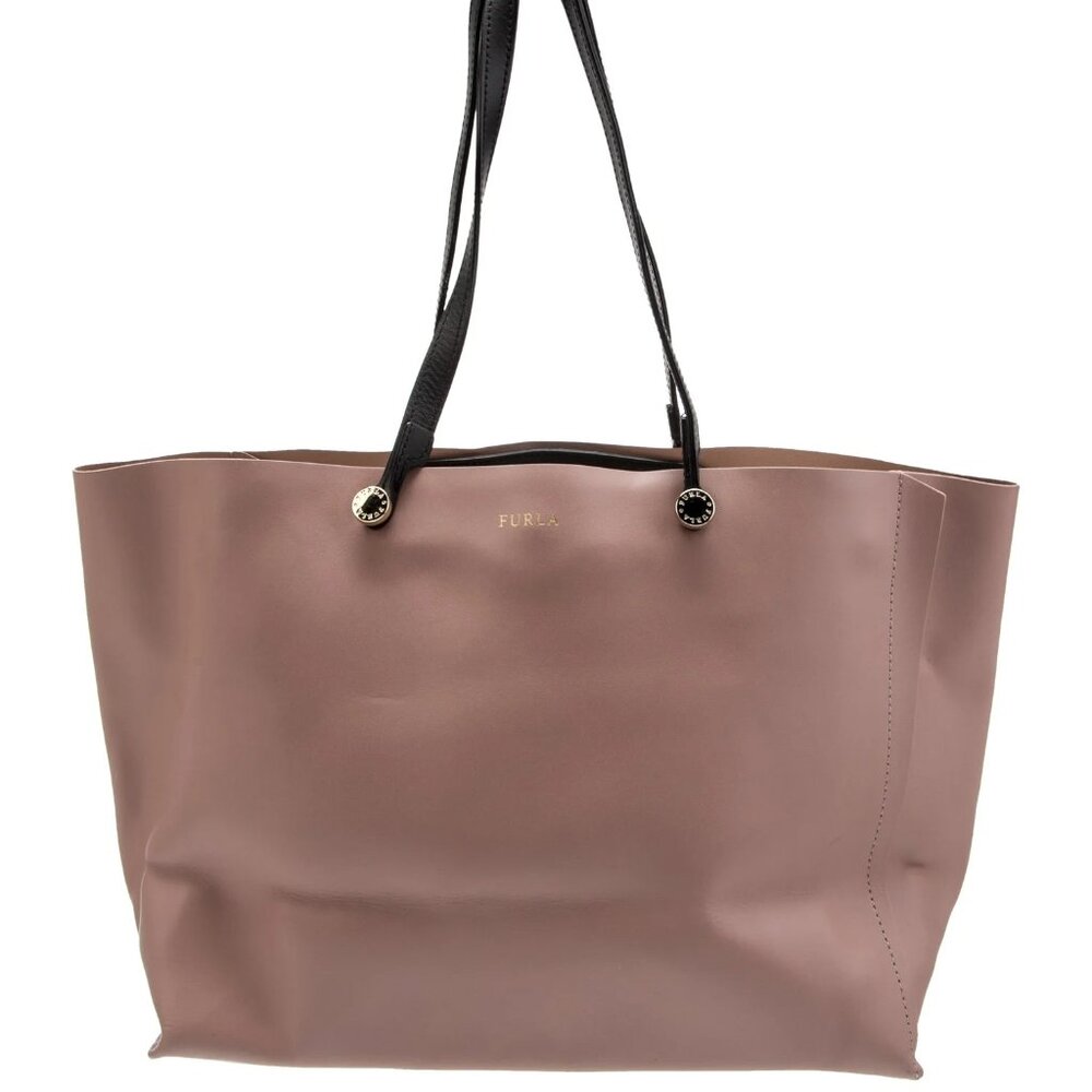 Furla Pink/Black Leather Eden Tote, Leather Tote, Pink Bag, FURLA bag, Designer